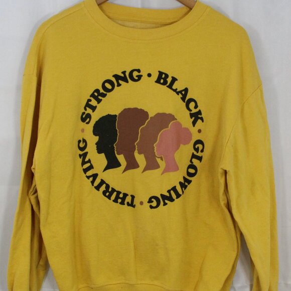 Mighty Fine Small Cotton Blend Yellow Strong Black Woman Crew Neck Sweater - Picture 1 of 5